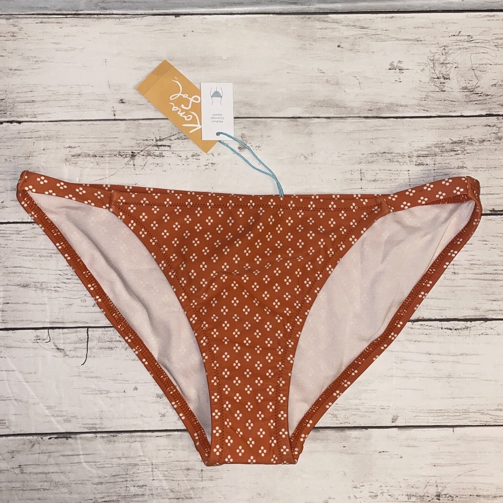 Kona Sol Bikini Bottom Womens Medium Orange Dot Rust Med Coverage Hipster Swim
